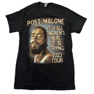 Post Malone Shirt Mens Black Short Sleeve 2023 Tour I'd be Crying Concert S